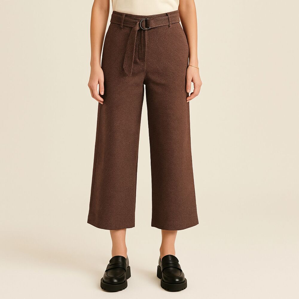Free People Belted High Waist Wide Leg Pants Brown Tweed Trouser Women’s Size 2